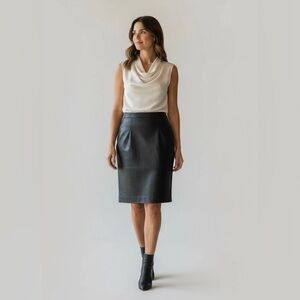 Enza Italian Leather Medium Pencil Skirt High‎ Waist Made in Italy